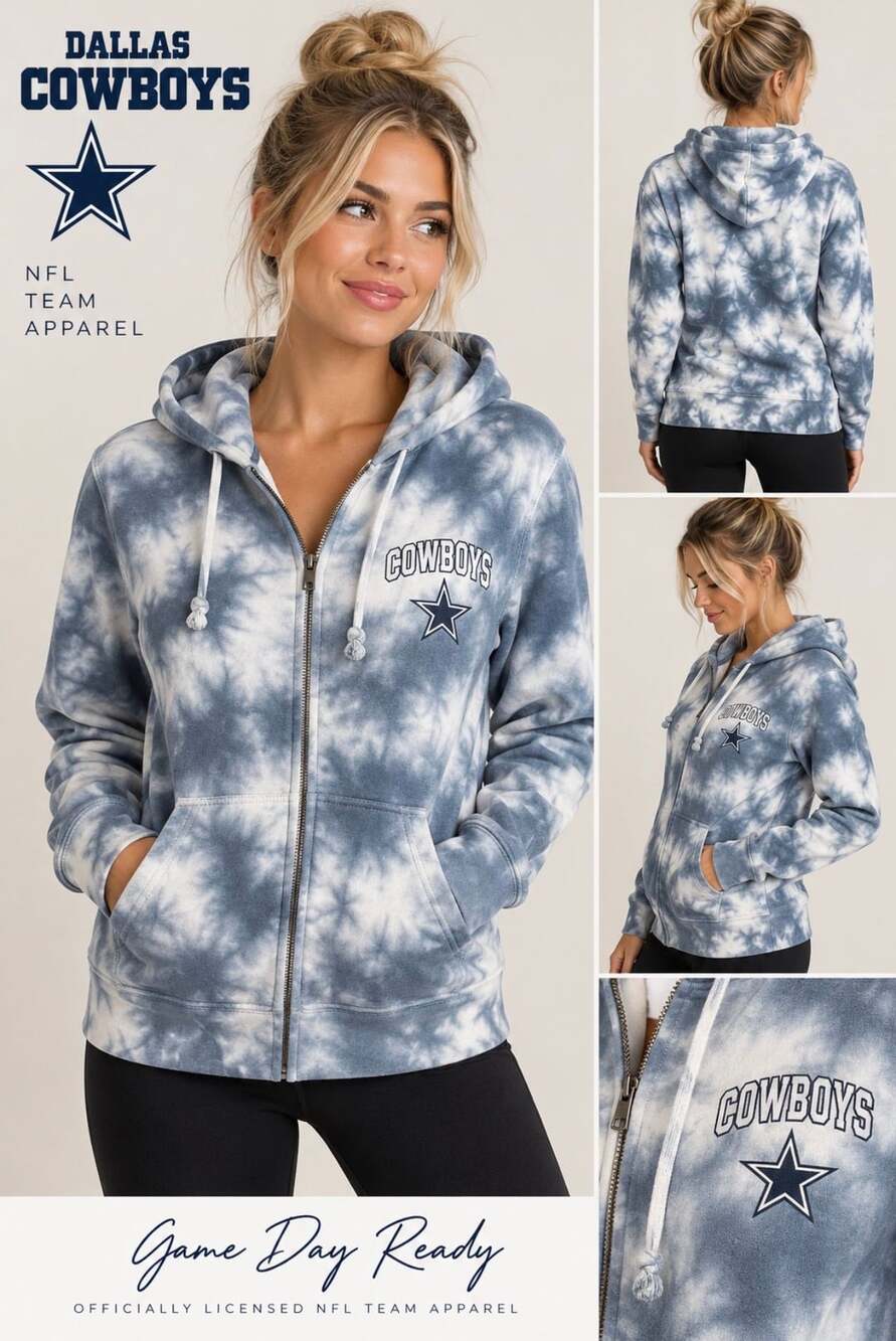 Dallas Cowboys NFL Team Apparel Tie Dye Full Zip Hoodie Medium Blue White